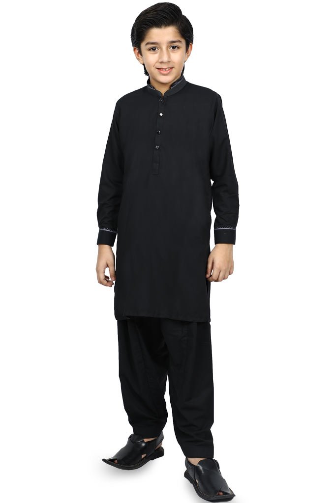 Boys Kurta Shalwar In Black SKU: KBH-0061-Black - Diners