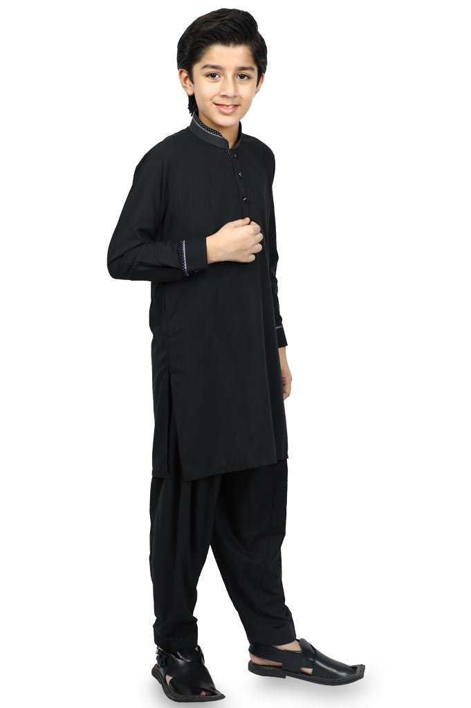Boys Kurta Shalwar In Black SKU: KBH-0061-Black - Diners