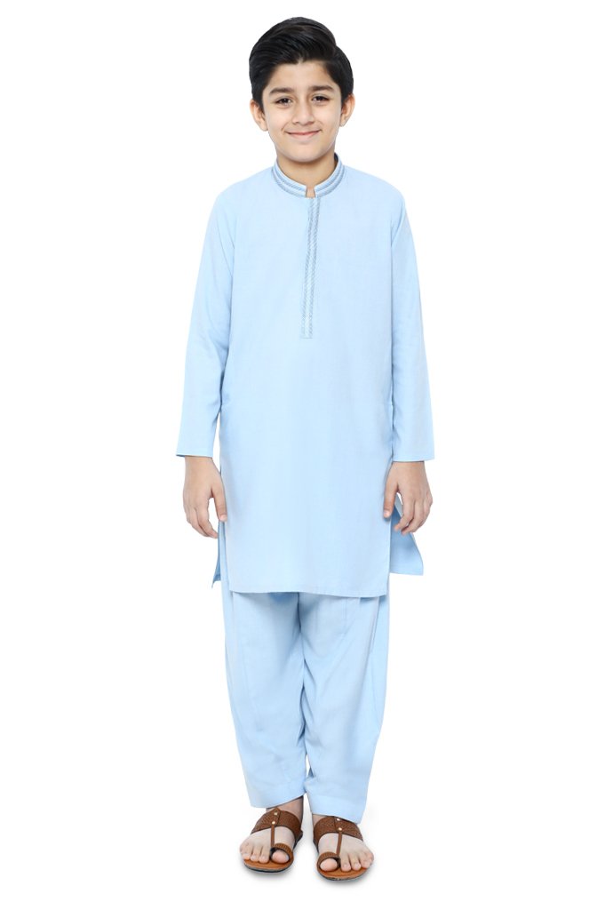 Boys Kurta Shalwar In Sky Blue SKU: KBH-0065-SKY BLUE - Diners
