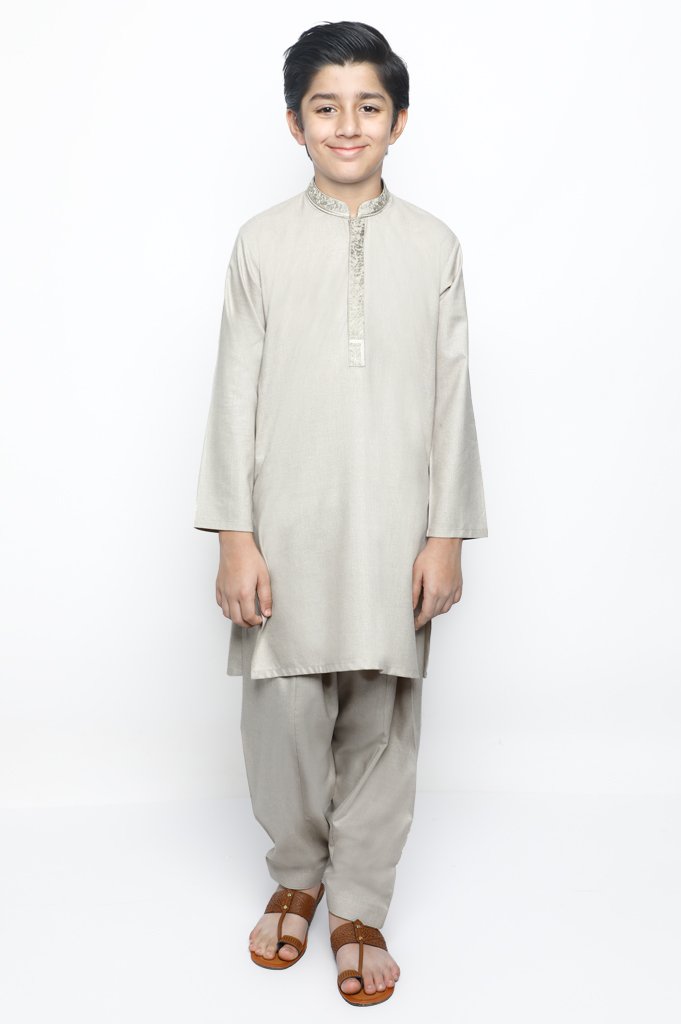 Boys Shalwar Suit In Beige SKU: KBH-0066-Beige - Diners
