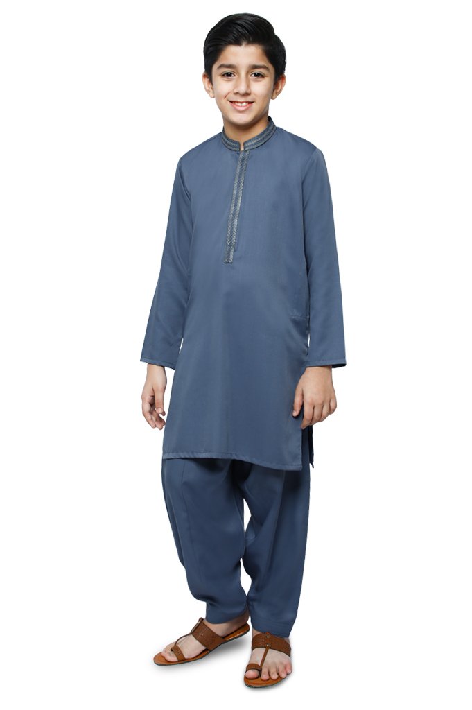 Boys Kurta Shalwar In Blue SKU: KBH-0067-BLUE - Diners