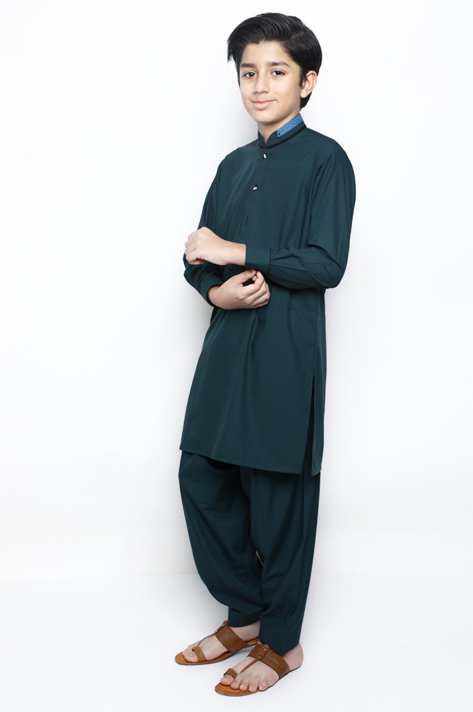 Boys Shalwar Suit In D-Green SKU: KBH-0069-D-Green - Diners