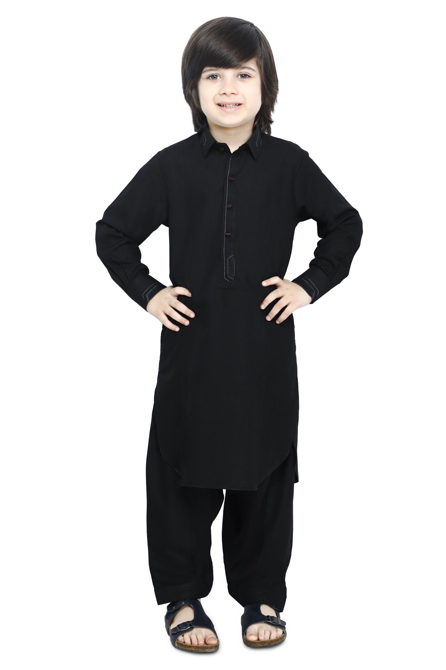 Boys Kurta Shalwar In Black SKU: KBH-0079-BLACK - Diners