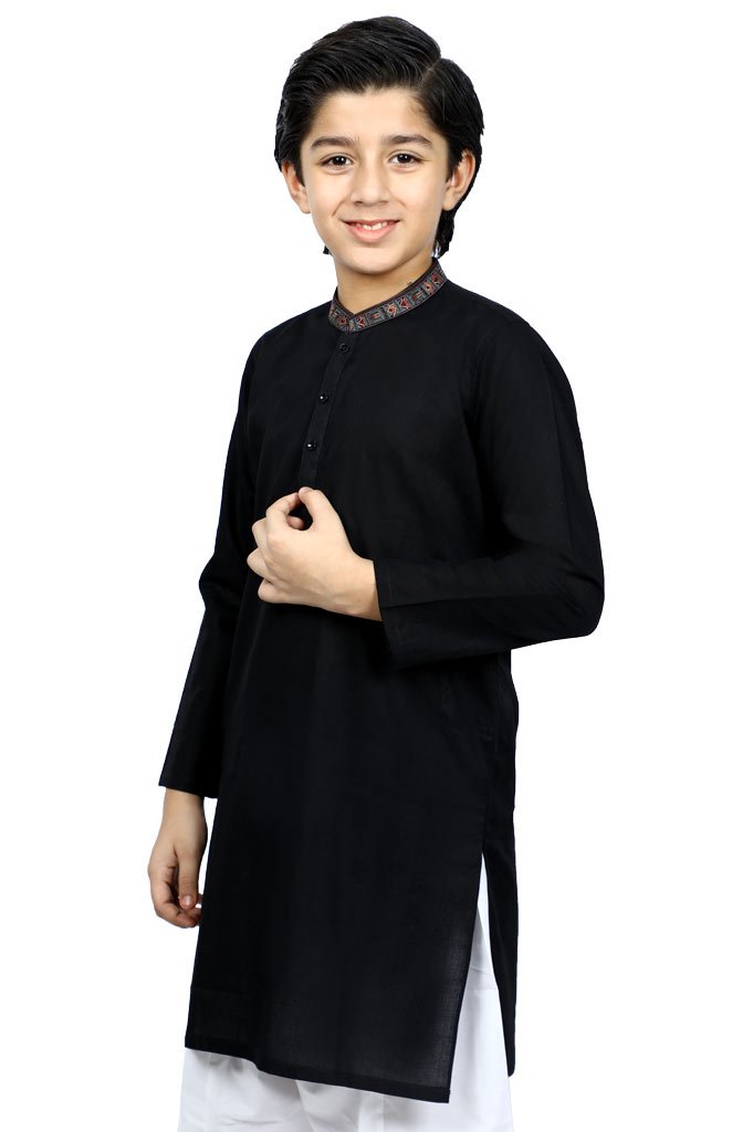 Boys Kurta Shalwar In Black SKU: KBKS-0060-Black - Diners