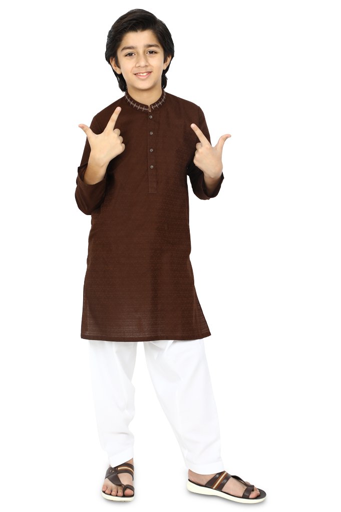 Boys Kurta Shawlar In D-Brown SKU: KBKS-0065 - Diners