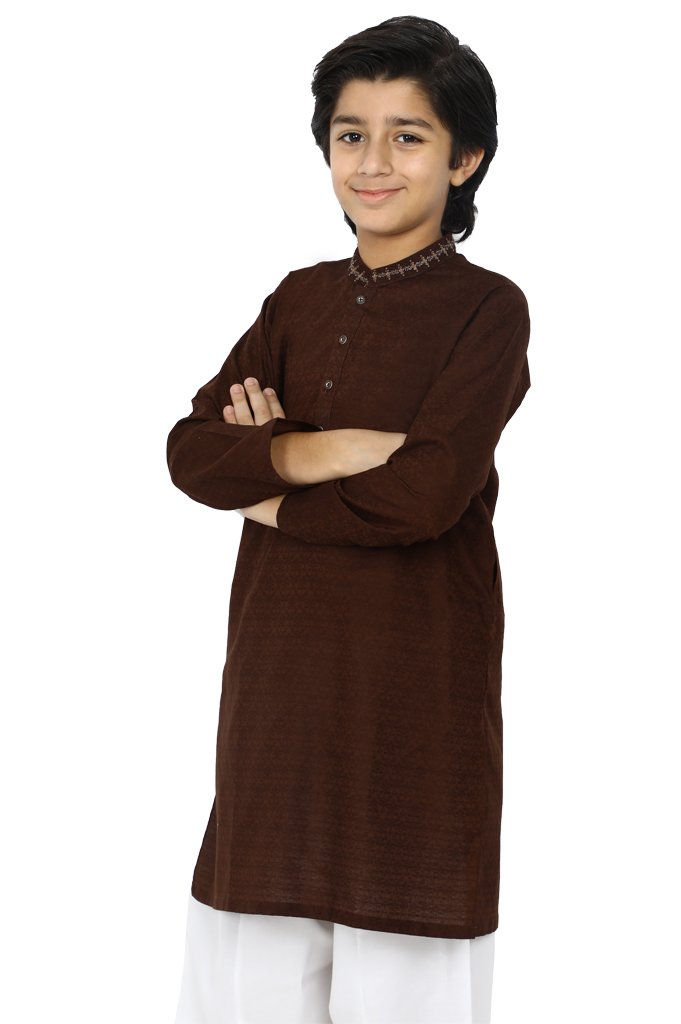 Boys Kurta Shawlar In D-Brown SKU: KBKS-0065 - Diners