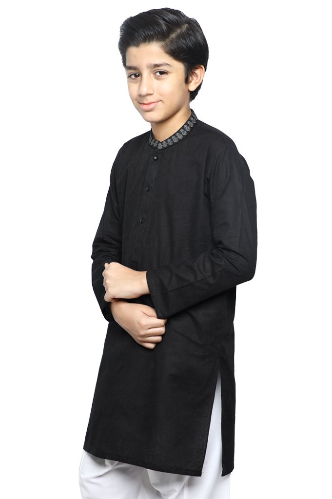 Boys Kurta In Black SKU: KBKS-0070-BLACK - Diners