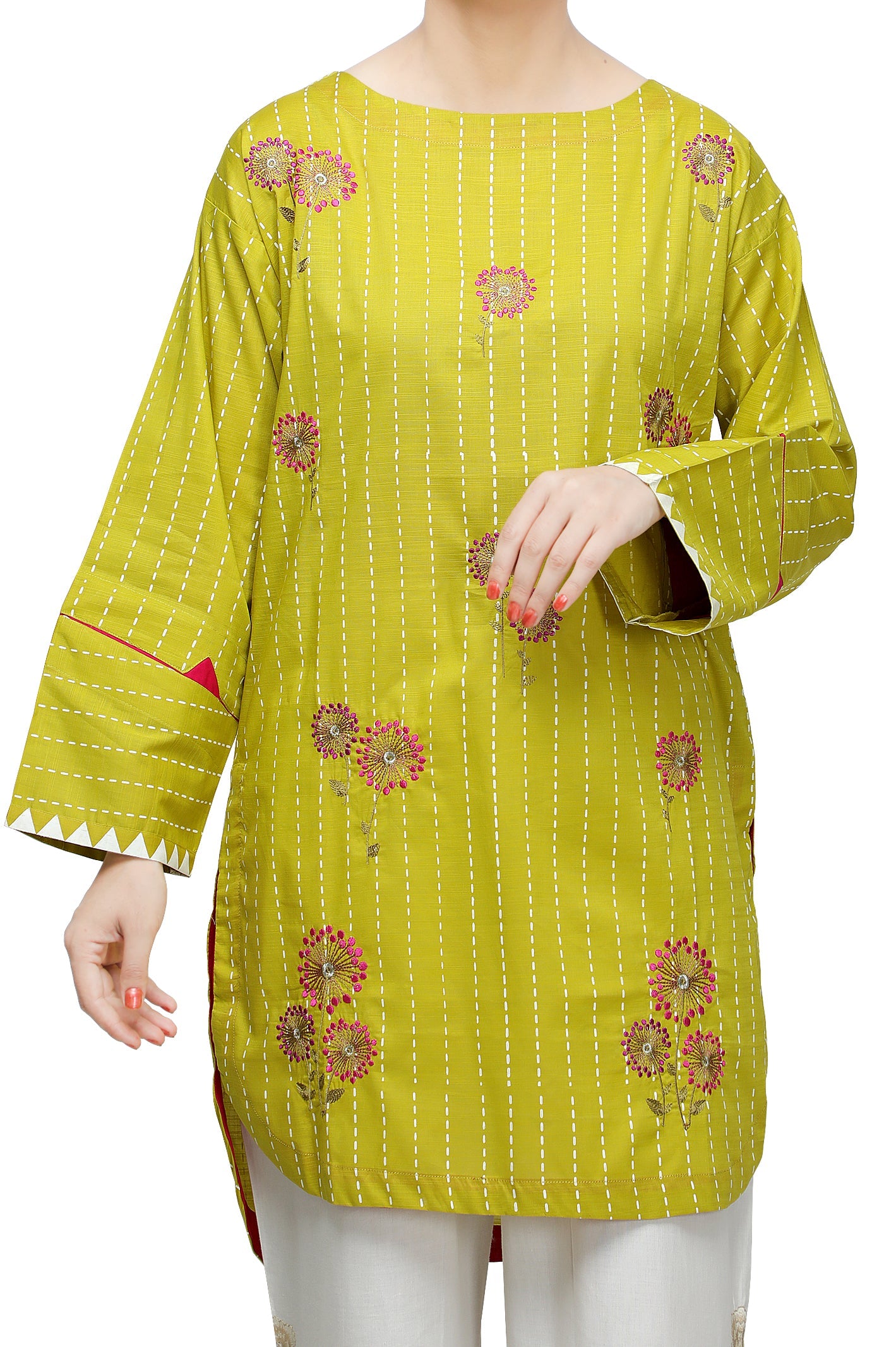 Women Stitched Kurti In Olive SKU: WKL0707-OLIVE - Diners