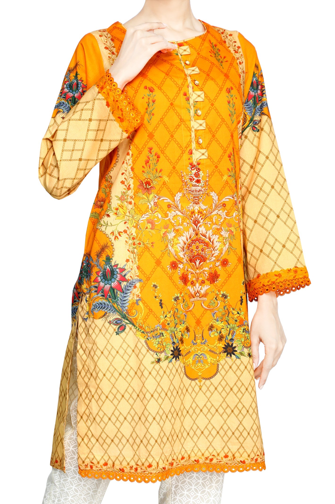 Women Stitched Kurti In Orange SKU: WKL0700-ORANGE - Diners