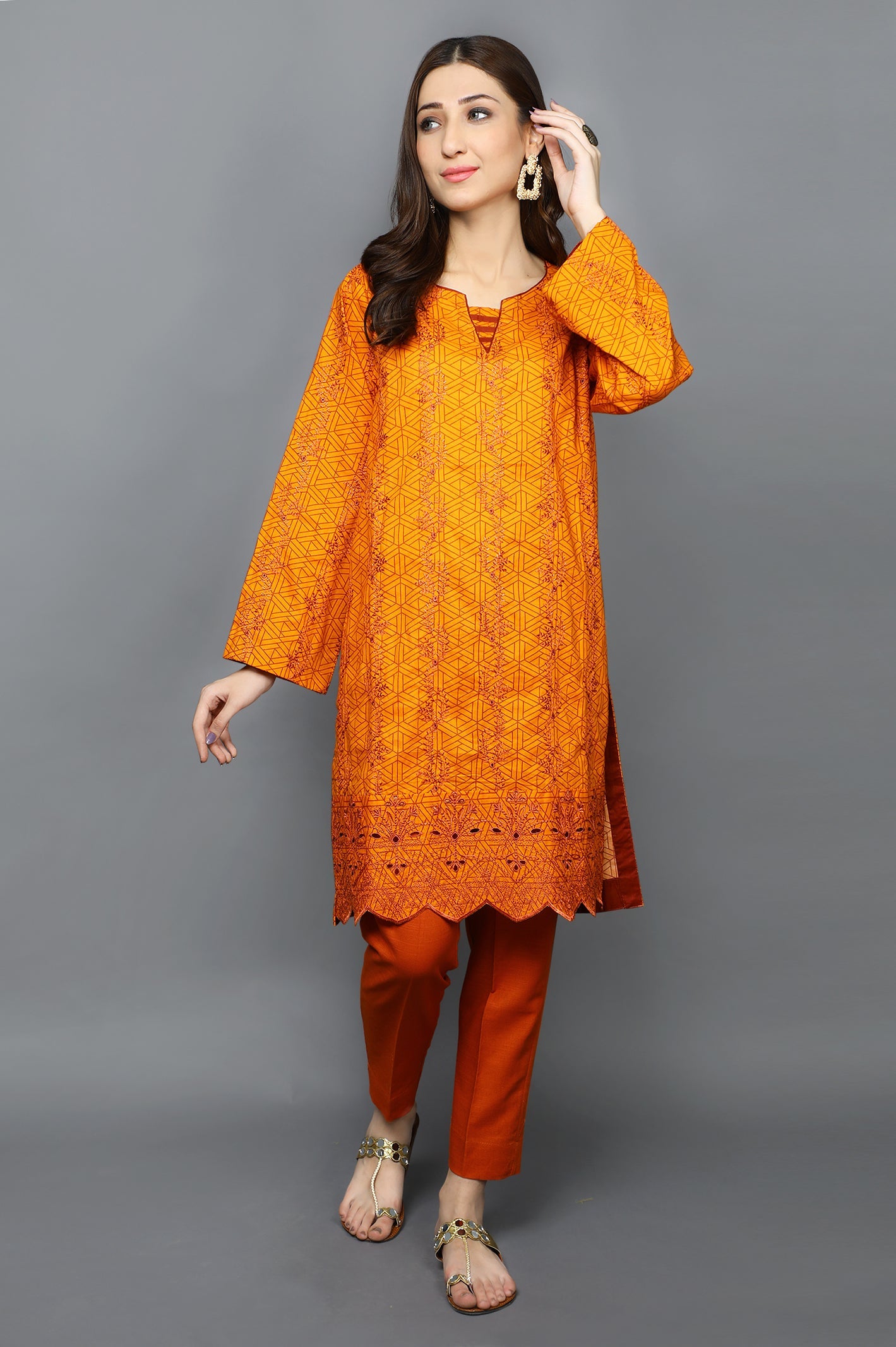 Women Stitched Kurti In Orange SKU: WKL0790-ORANGE