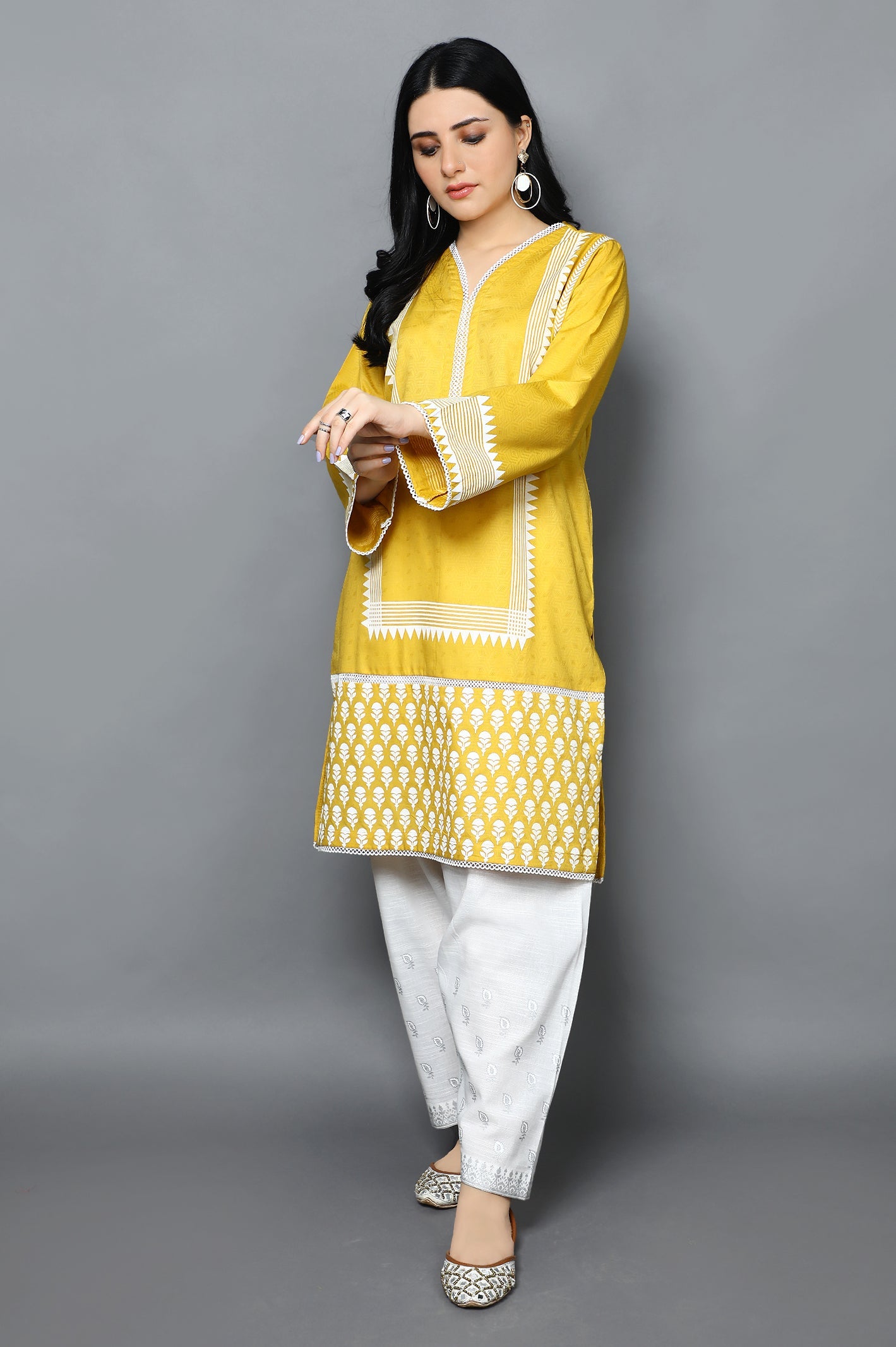 Women Stitched Kurti SKU: WKL0872-YELLOW