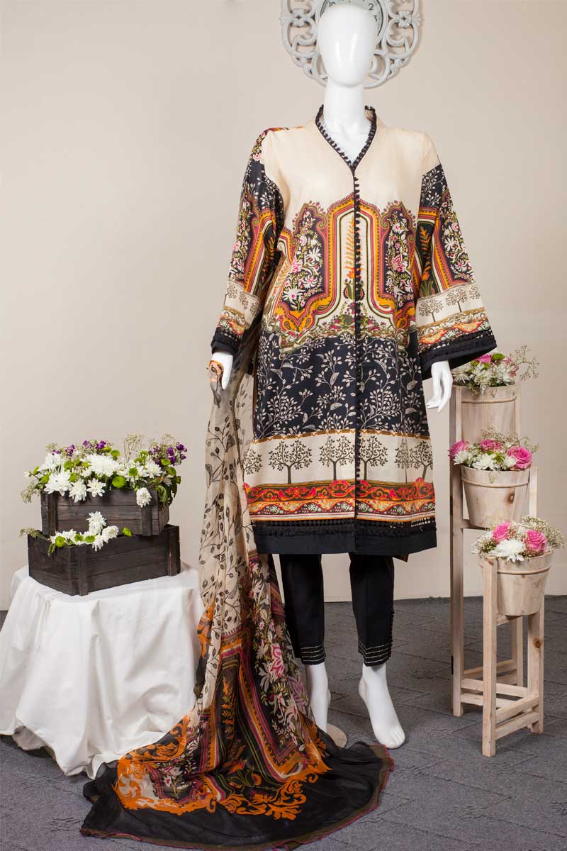 3Pc Printed Unstitched Deluxe Suit - WU30021