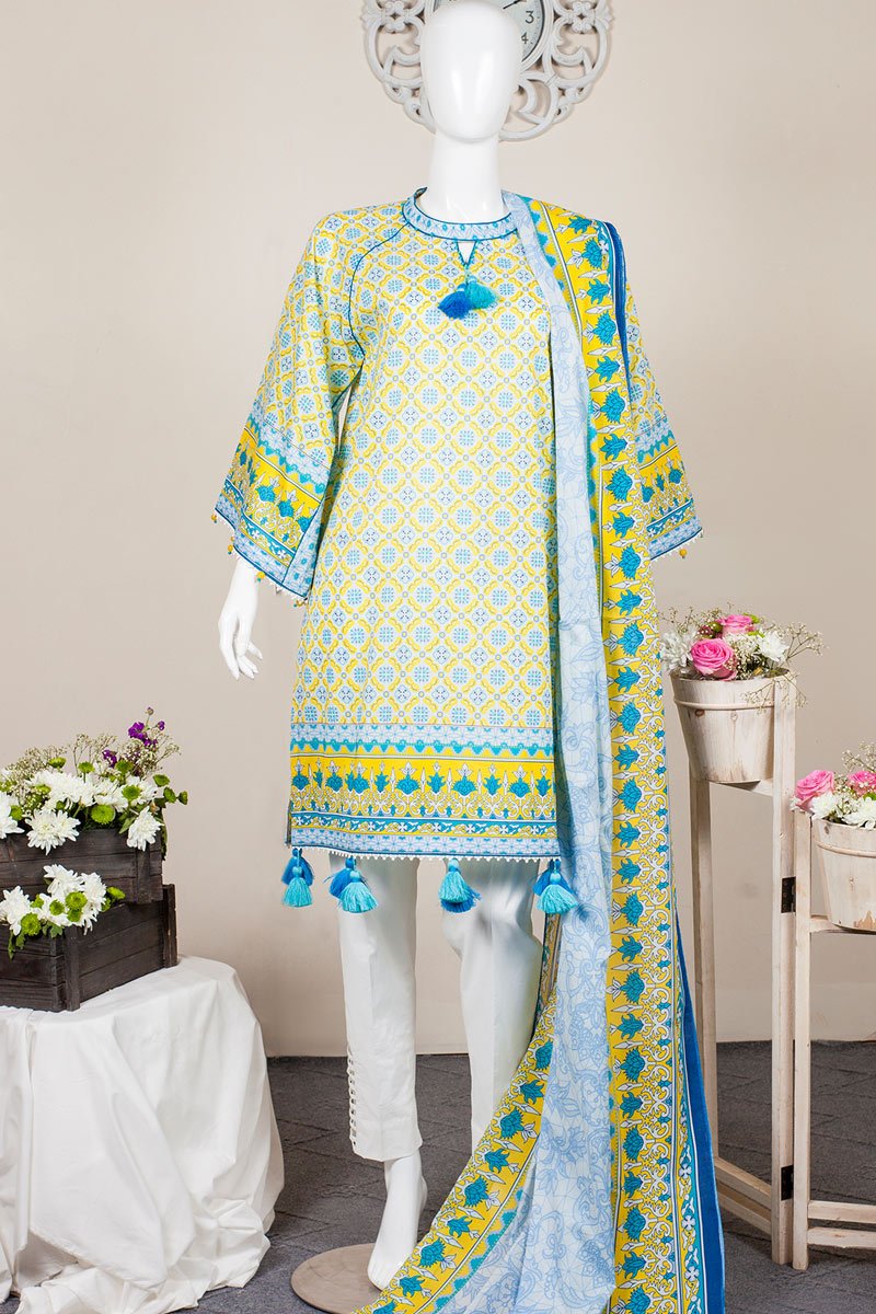 3Pc Printed Unstitched Essential Suit - WU30027