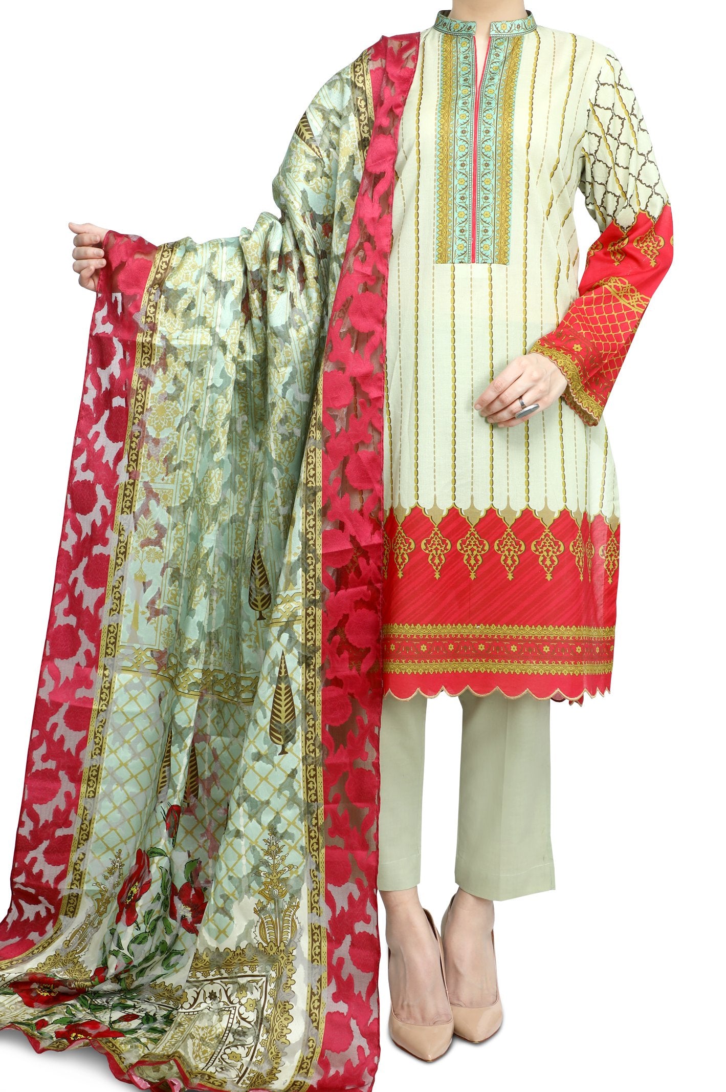 Unstitched Lawn SKU: WU30328-L-GREEN (2 Pcs) - Diners