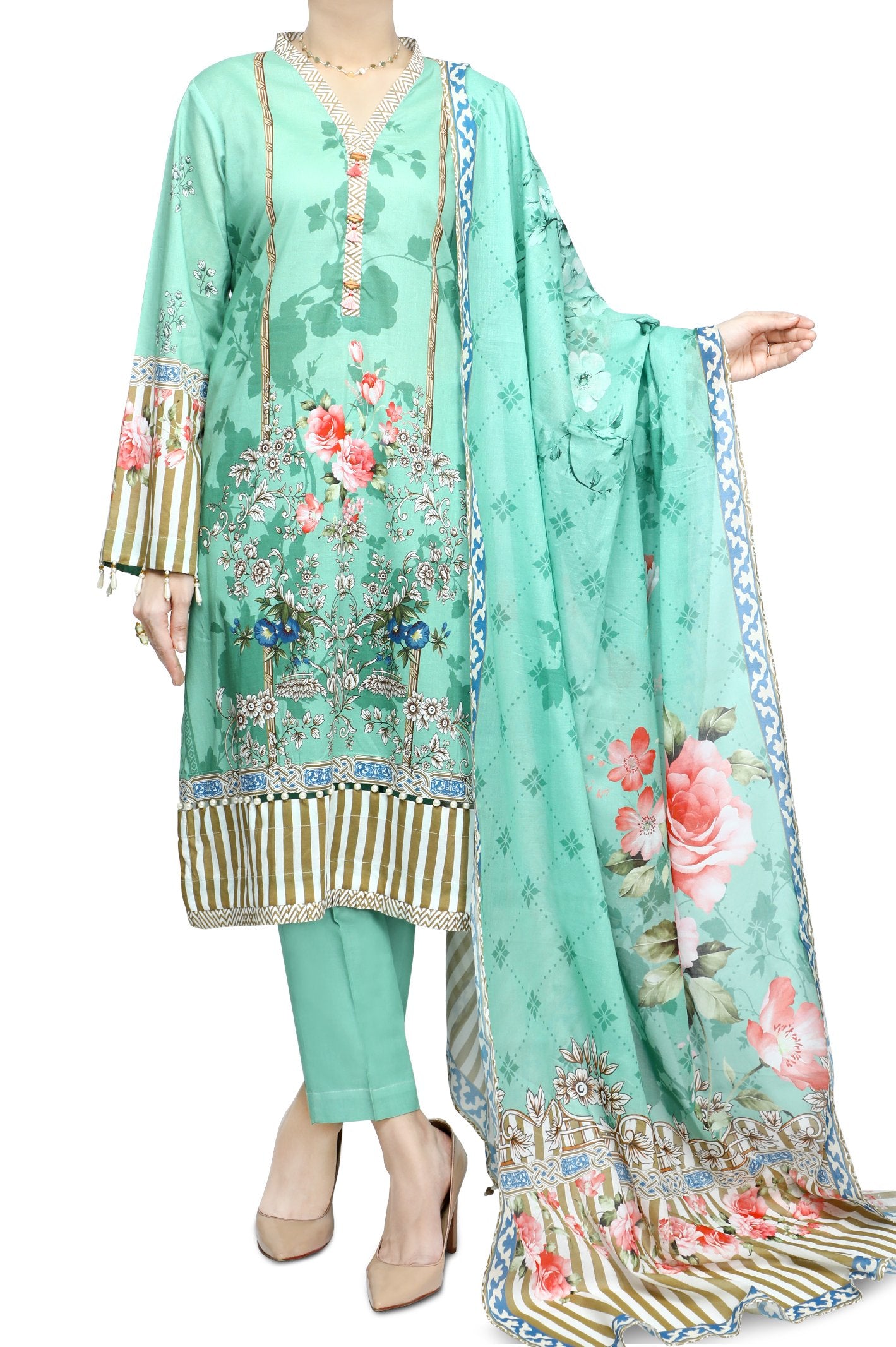 Unstitched Lawn SKU: WU30329 - L-GREEN (3 Pcs) - Diners