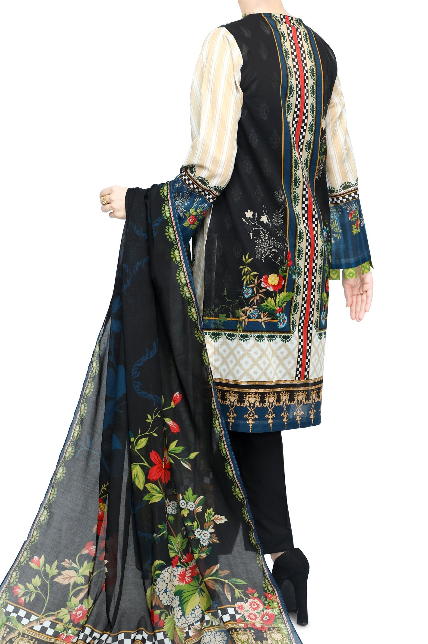 Unstitched Lawn SKU: WU30332 - BLACK (3 Pcs) - Diners