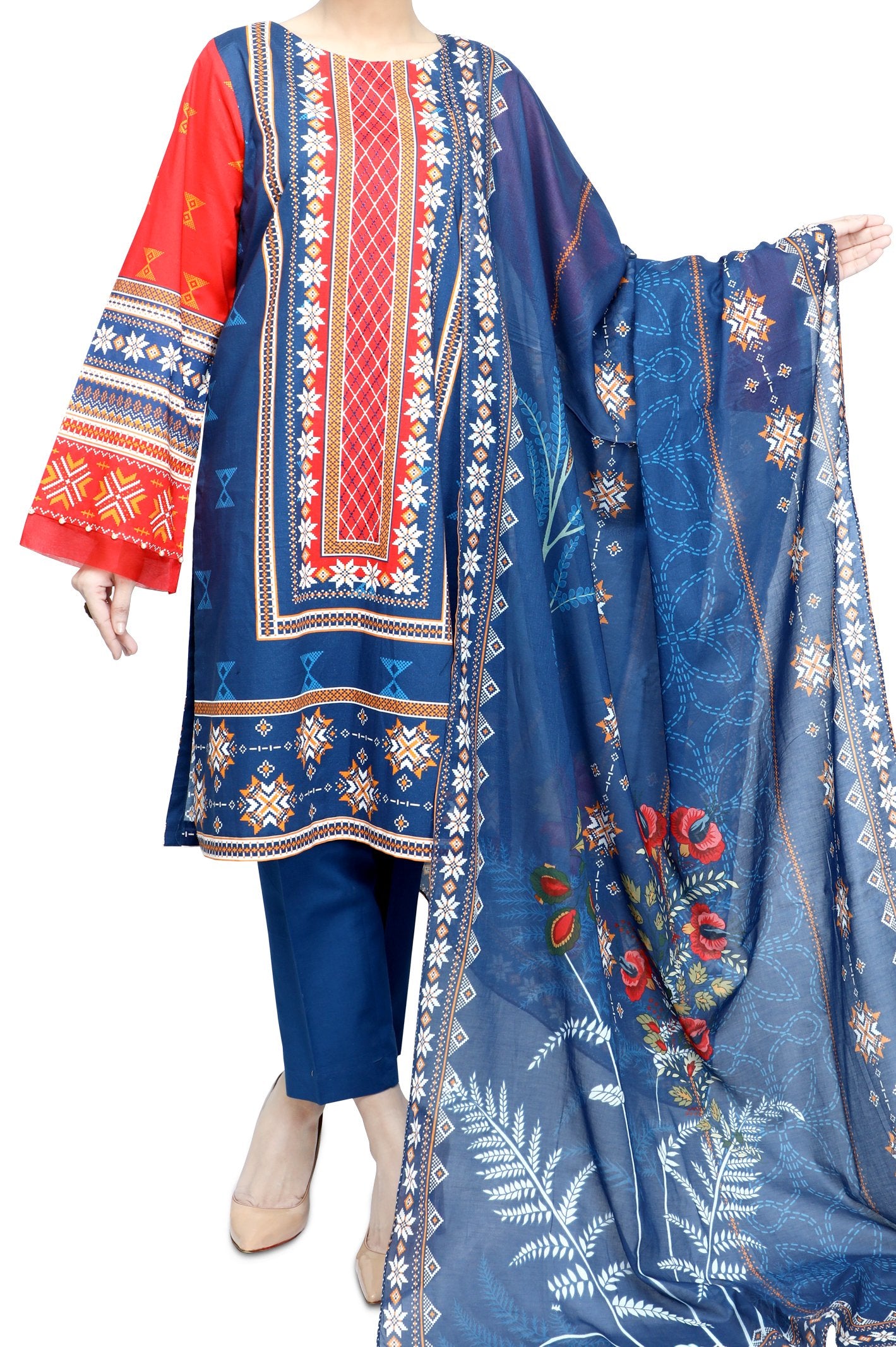 Unstitched Lawn SKU: WU30335 - R-BLUE (3 Pcs) - Diners