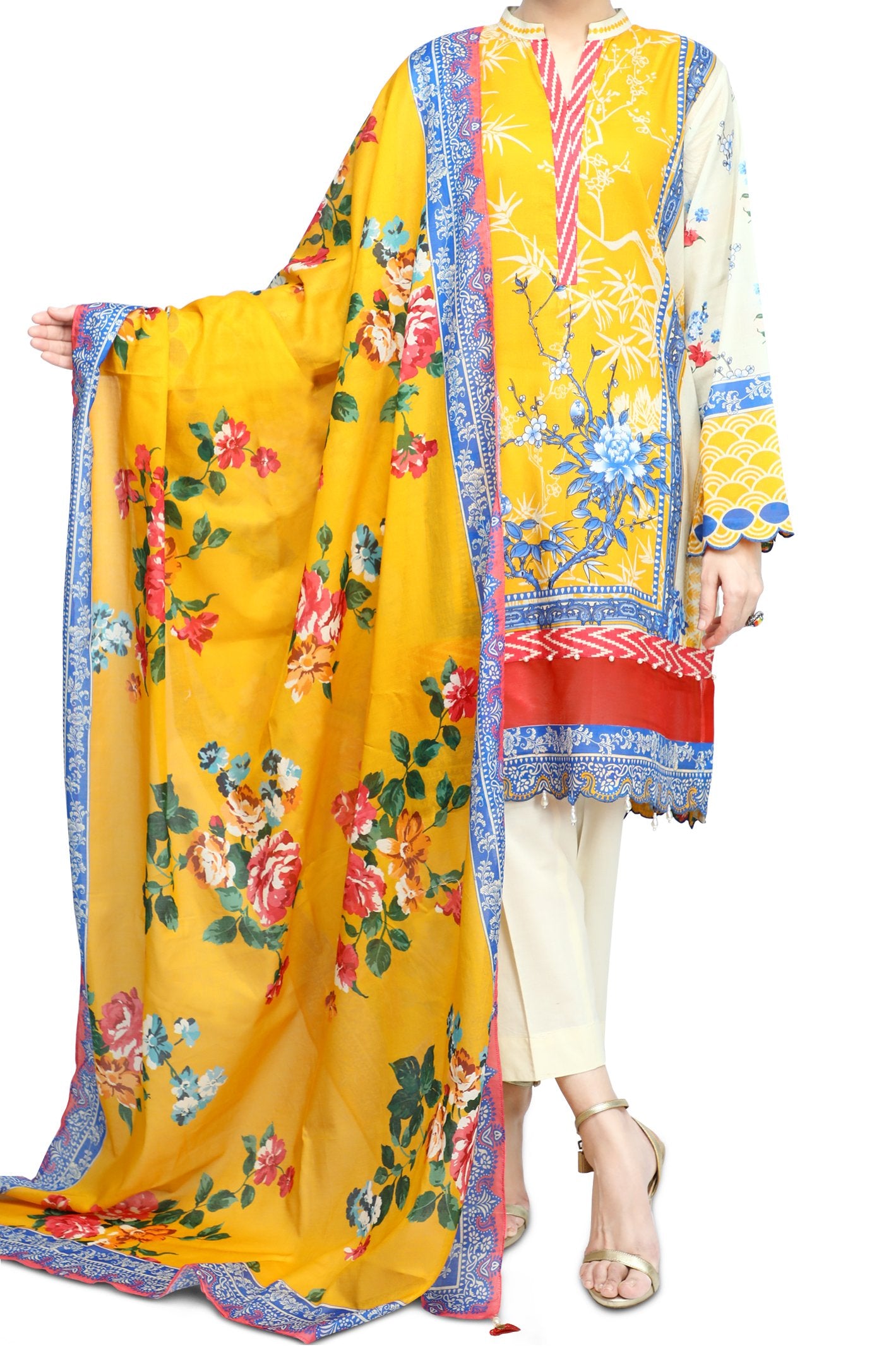 Unstitched Lawn SKU: WU30341-YELLOW (3 Pcs) - Diners