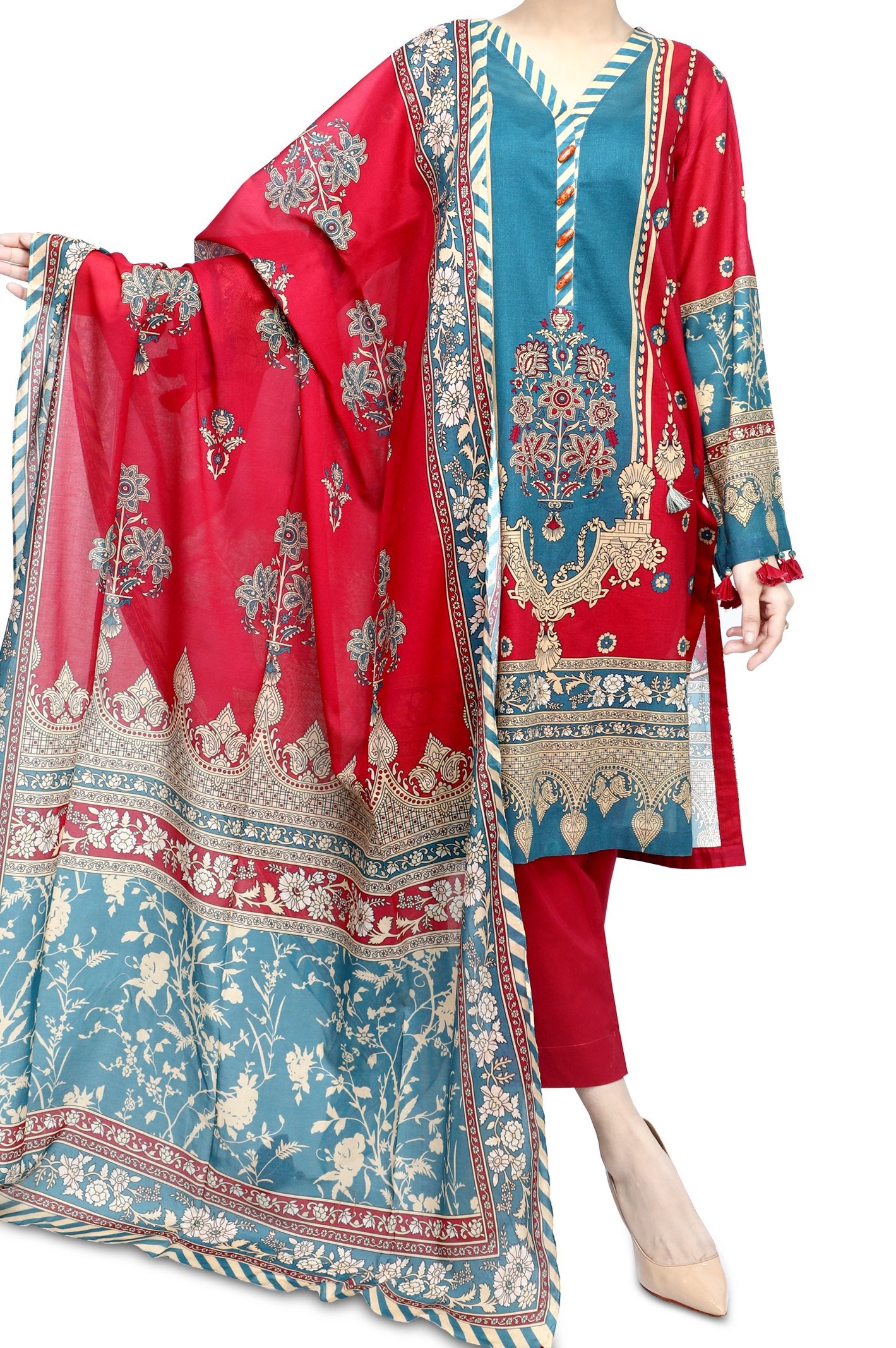 Unstitched Lawn SKU: WU30342 - D-PINK (3 Pcs) - Diners