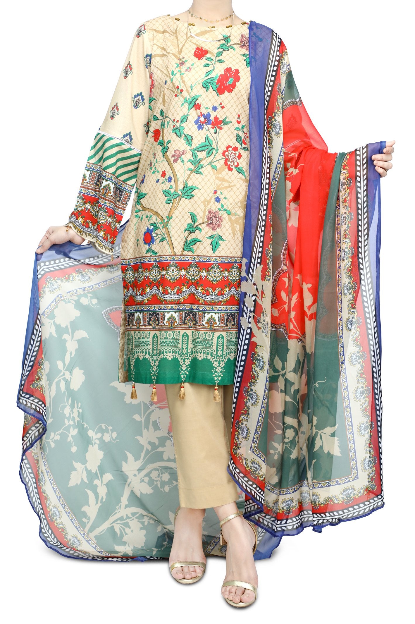 Unstitched Lawn SKU: WU30345-FAWN (3 Pcs) - Diners