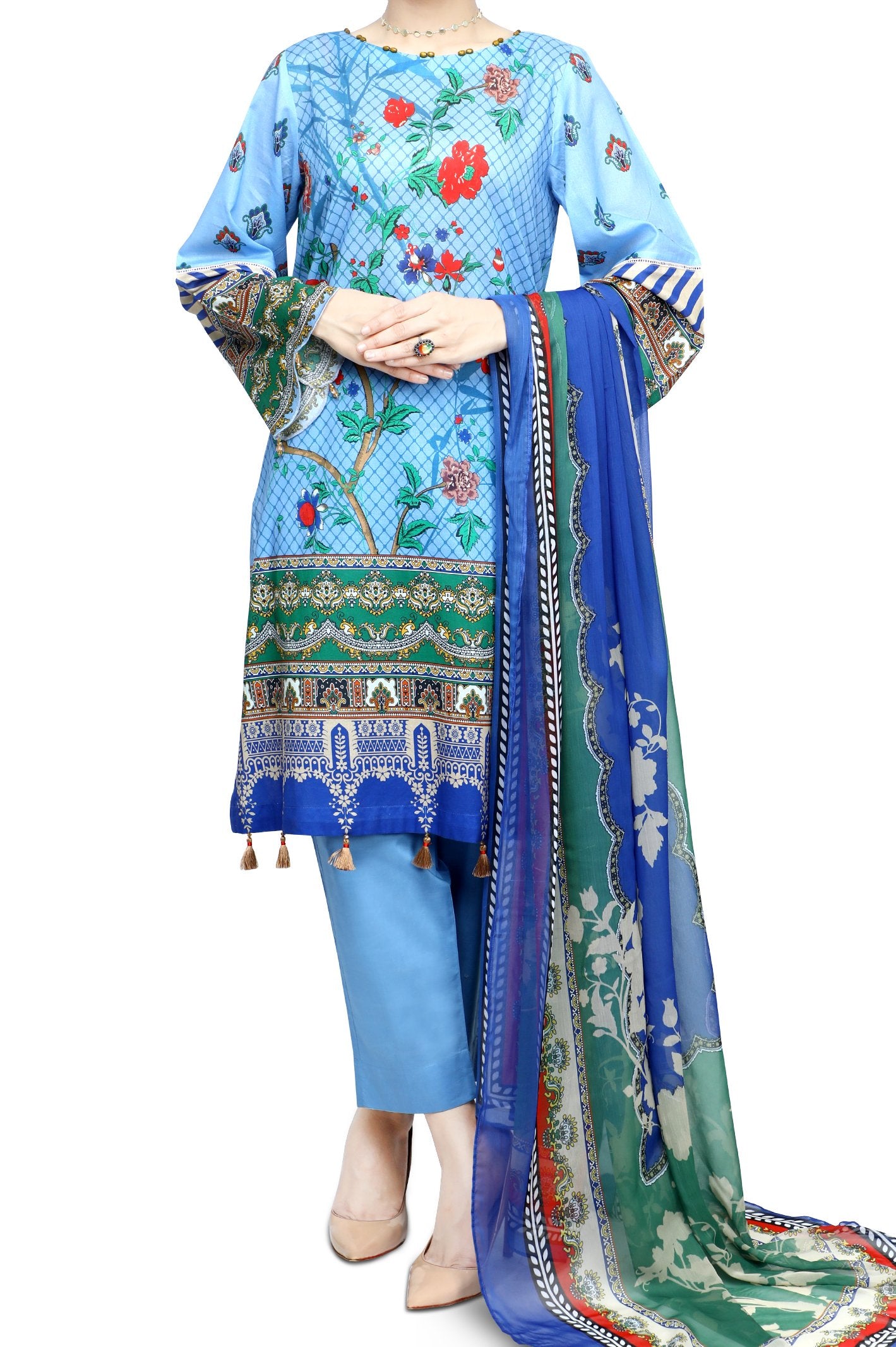 Unstitched Lawn SKU: WU30346-SKY BLUE (3 Pcs) - Diners