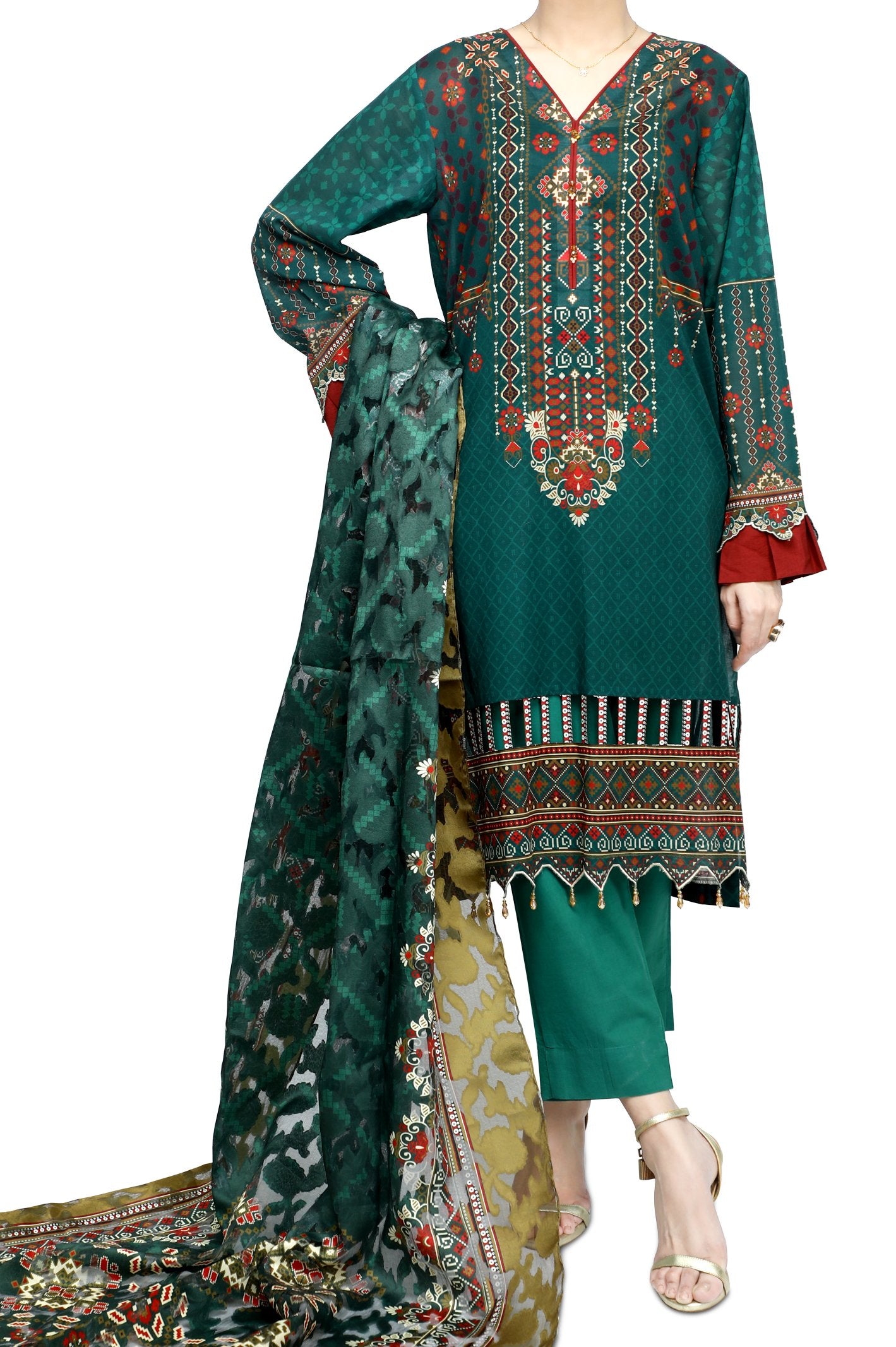 Unstitched Lawn SKU: WU30353-D-GREEN (3 Pcs) - Diners