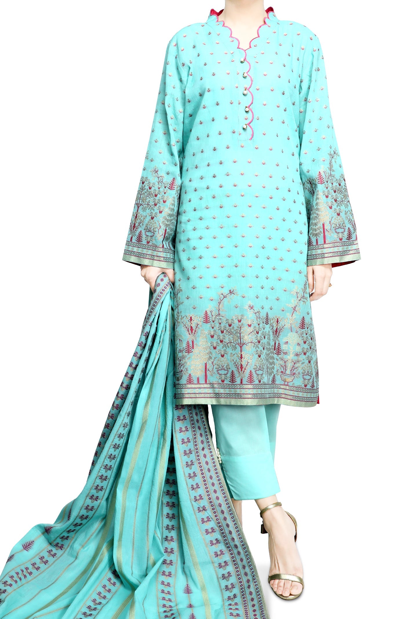 Unstitched Jacquard SKU: WU30374-GREEN (3 Pcs) - Diners