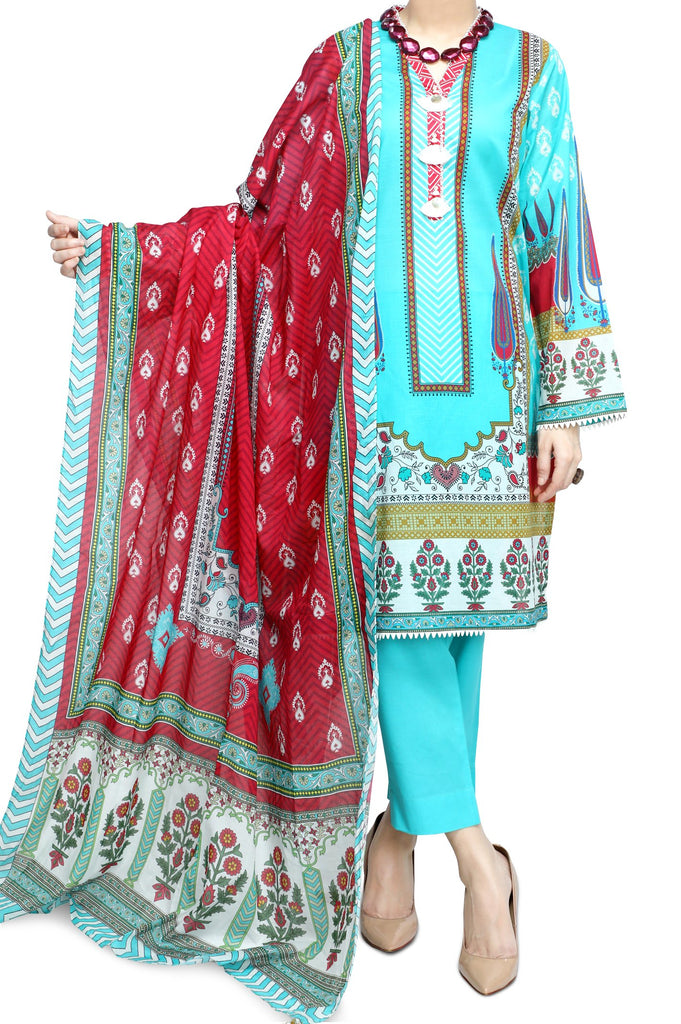 Unstitched Printed Lawn SKU: WUD0094-TEAL (2 Pcs) - Diners