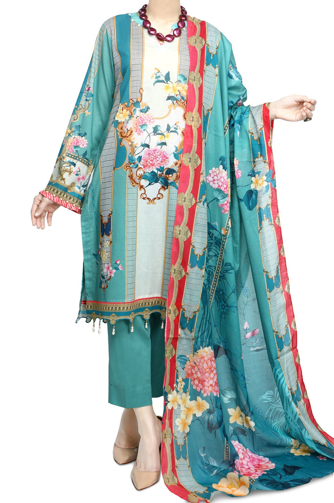 Unstitched Printed Lawn SKU: WUD0096-C-GREEN (2 Pcs) - Diners