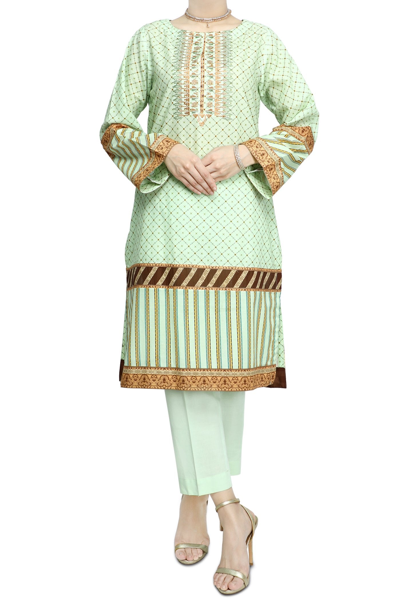 Unstitched Lawn SKU: WUT0010-L-GREEN (2 Pcs) - Diners