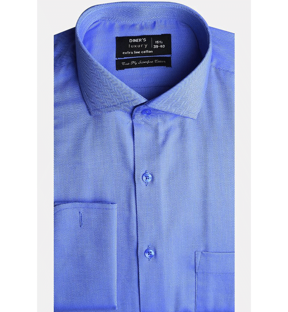 Men's Luxury Self Print Formal Shirt - AD19502-Blue