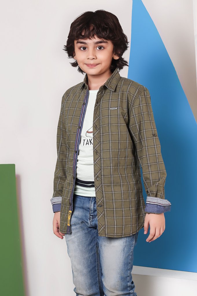 Boys Casual Shirt In Green SKU: KBB-0240-Green - Diners